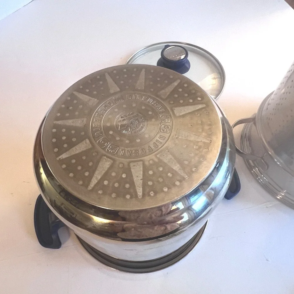 VTG T-Fal SEB Diffusal 7.5L Stainless Steel Steamer Stock Pot France 3 Pc Set